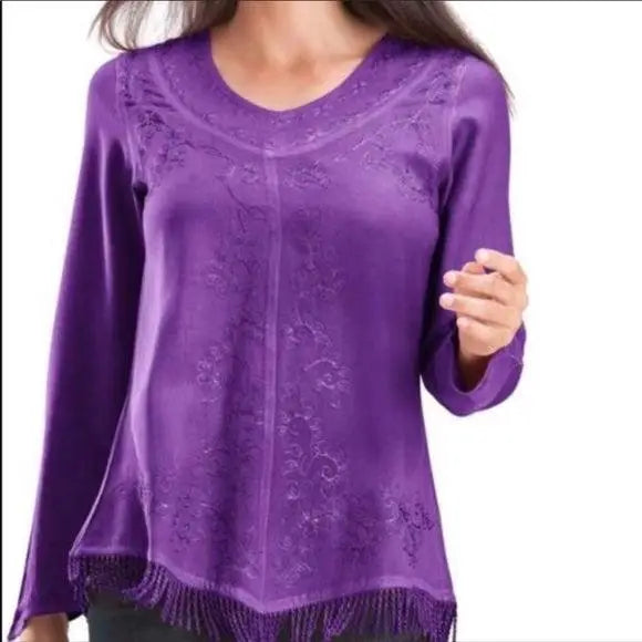 Embroidered V-Neck Chemise Blouse