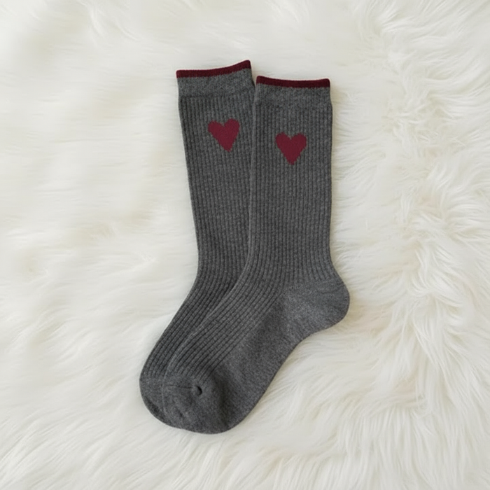 Embroidered Vintage Stockings- Grey Heart