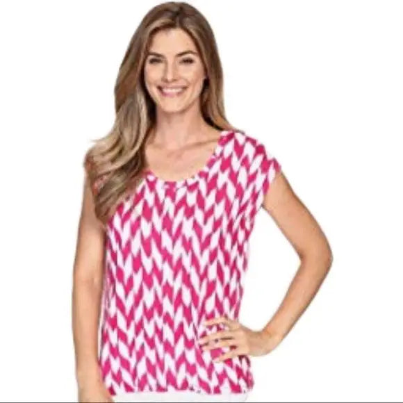 Women's Round Neck Sleeveless Pink White Chevron Blouse Size Small by Micheal Kors