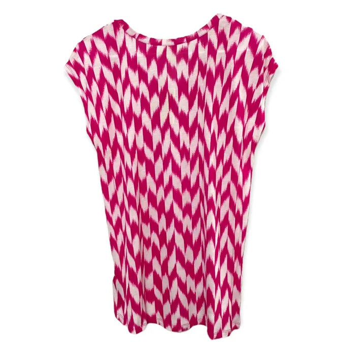 Women's Round Neck Sleeveless Pink White Chevron Blouse Size Small by Micheal Kors