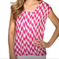 Women's Round Neck Sleeveless Pink White Chevron Blouse Size Small by Micheal Kors