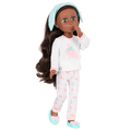 14-inch posable doll with brown hair and green eyes