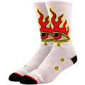 White socks with flame and eye design on a white background