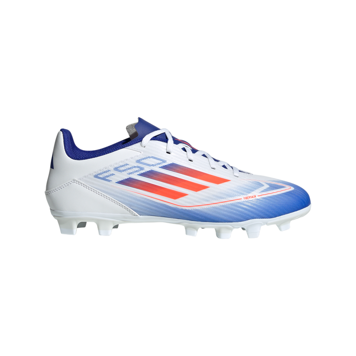 adidas F50 CLUB Flexible Ground Soccer Shoes | Cloud White / Solar Red / Lucid Blue | Men's