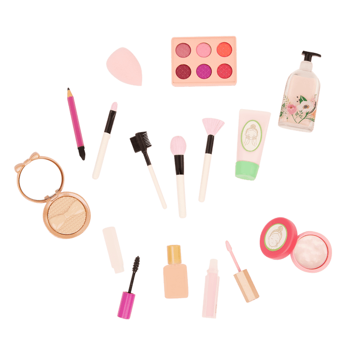 Our Generation Fabulous Fun Vanity Set for 18-inch Dolls including vanity table and chair, makeup and skin care
