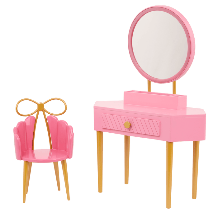 Our Generation Fabulous Fun Vanity Set for 18-inch Dolls including vanity table and chair, makeup and skin care