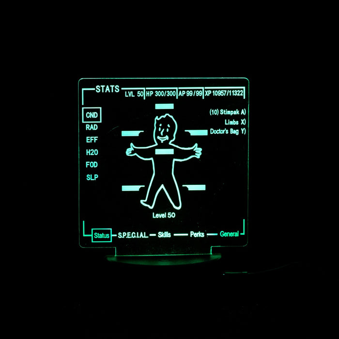 Fallout Pip-boy 3000 Stat Screen - LED Acrylic Light -  Gaming Gift & Collectors