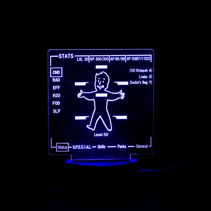 Fallout Pip-boy 3000 Stat Screen - LED Acrylic Light -  Gaming Gift & Collectors