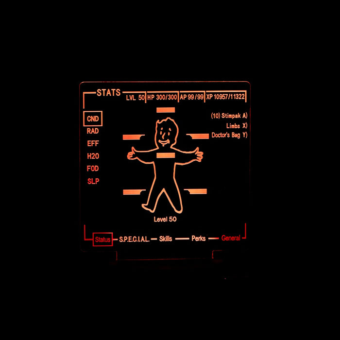 Fallout Pip-boy 3000 Stat Screen - LED Acrylic Light -  Gaming Gift & Collectors