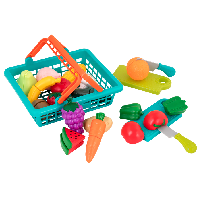 Toy food and basket for toddlers and kids.
