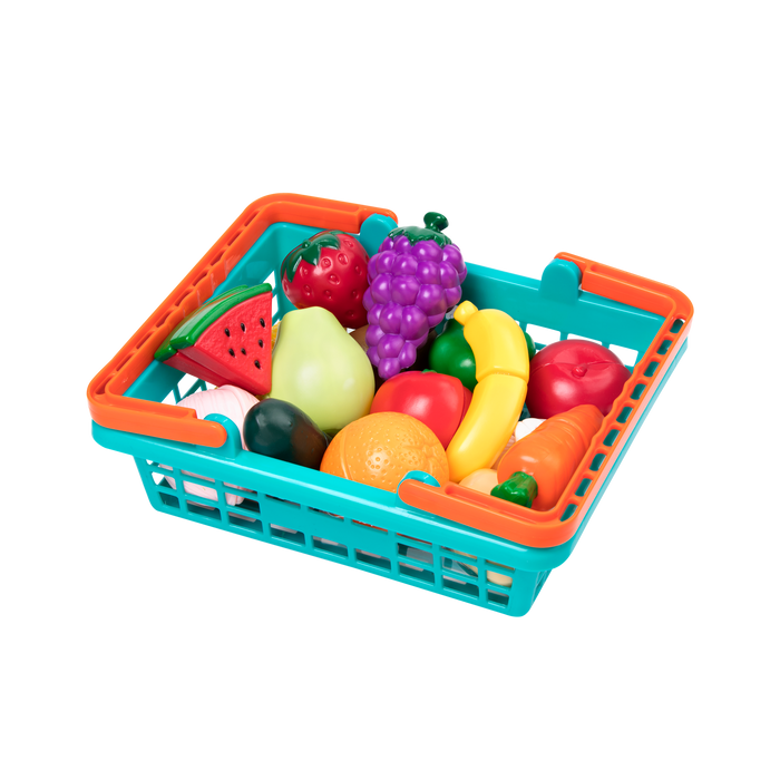 Toy food and basket for toddlers and kids.