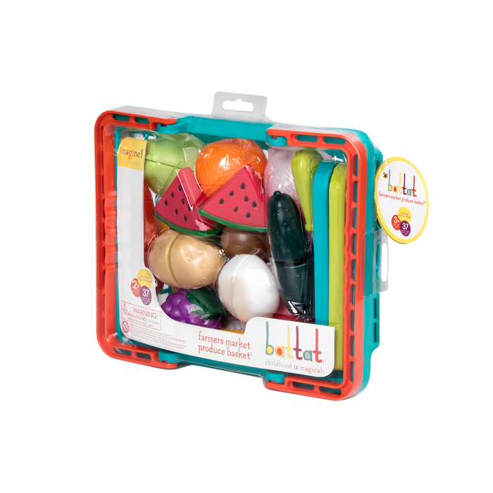 Toy food and basket for toddlers and kids.