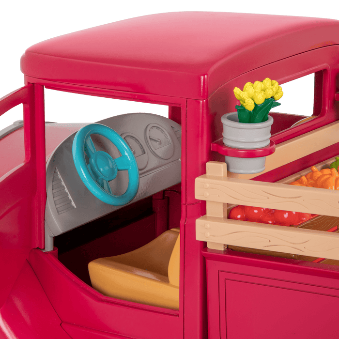 Toy truck with with food and market stand