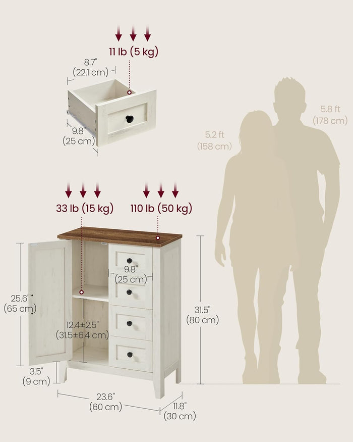 Farmhouse Bathroom Floor Cabinet with 4 Drawers - Canva Home