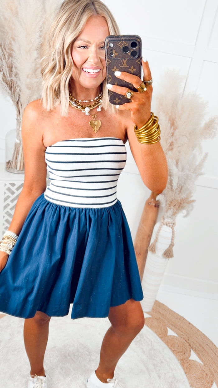 - FINAL SALE- The Stripe Ease Mini Dress-Navy