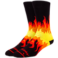 Black socks with flame pattern on a white background