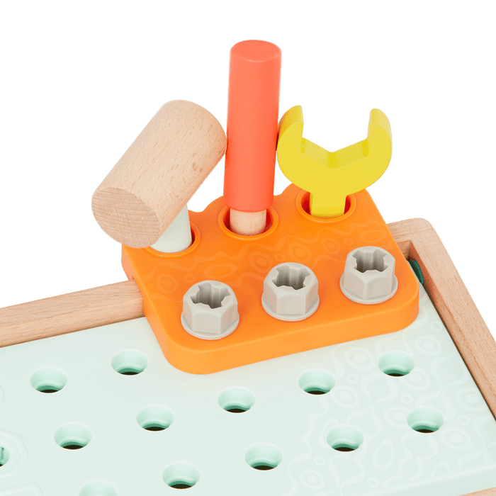Toy tool box with tools.
