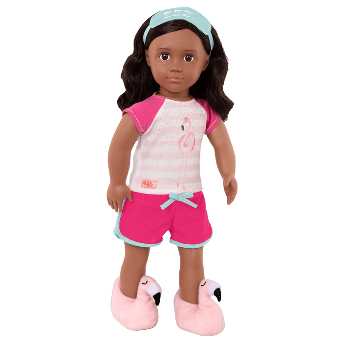 Flamingo Dreaming Pajama Outfit for 18-inch Dolls Pink Slippers