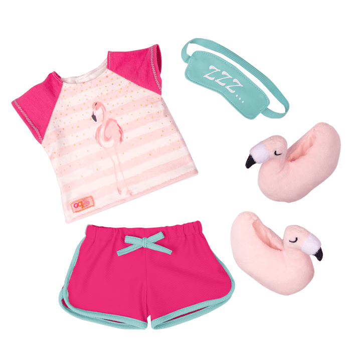 Flamingo Dreaming Pajama Outfit for 18-inch Dolls Pink Slippers