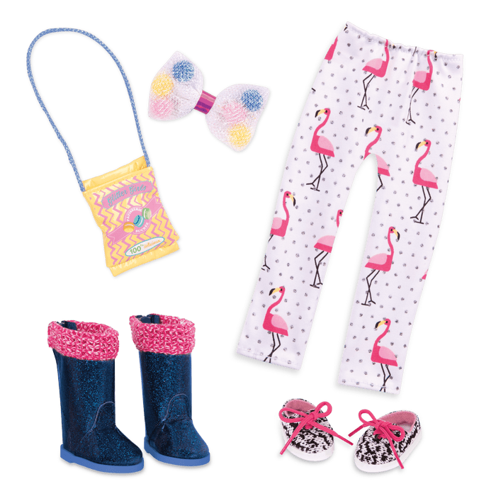 Flamingo and candy-themed clothes for 14-inch doll