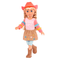 14-inch posable doll with blonde hair and blue eyes