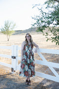 Floral Pleated Bodice Midi Dress
