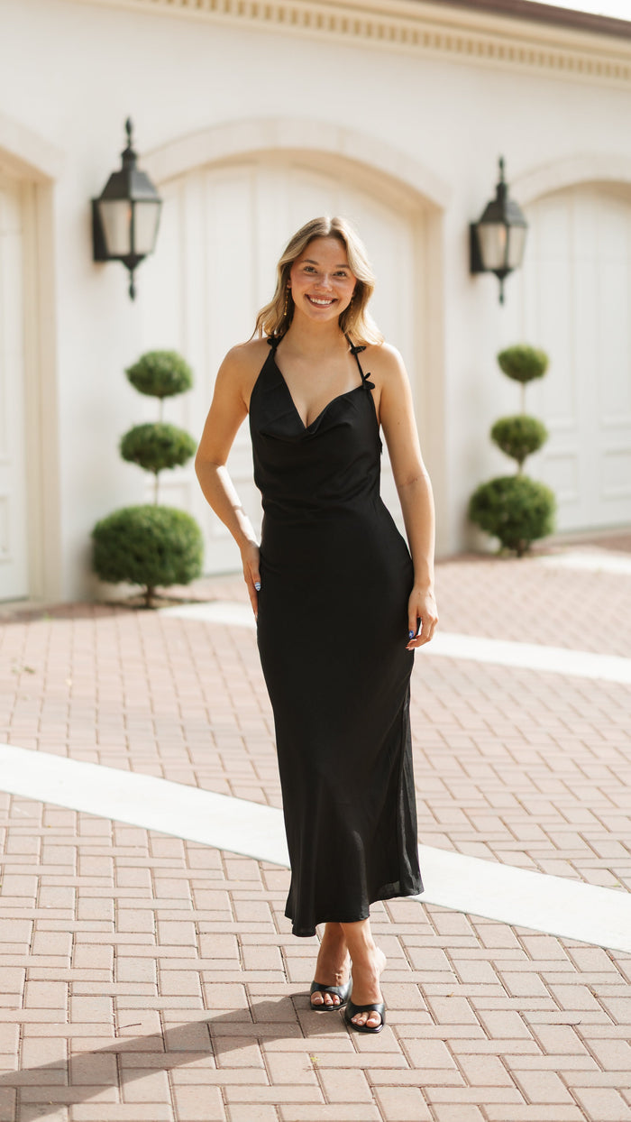 Floral Trim Cowl Neck Dress