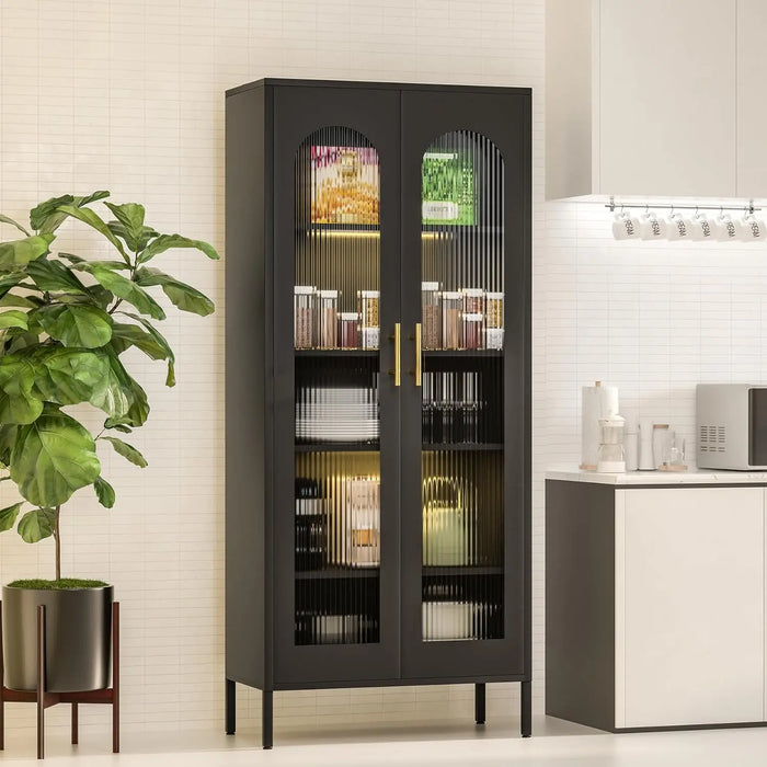 Flores Black Cabinet With Glass Canva Home