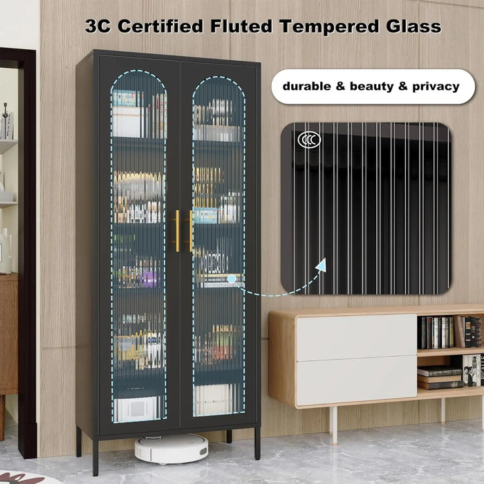 Flores Black Cabinet With Glass Canva Home