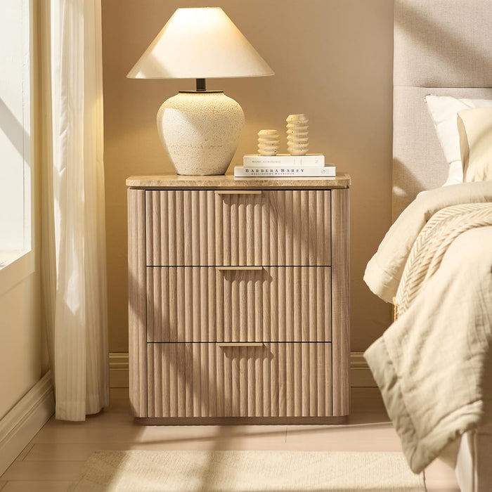 Fluted Night Stand, 23"W Nightstand with 3 Drawers - Canva Home