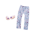 Blue butterfly-printed leggings and gold glitter shoes for 14-inch doll