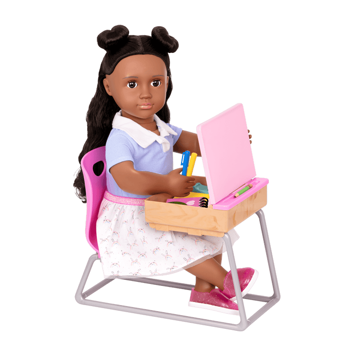 18-inch doll with student desk playset