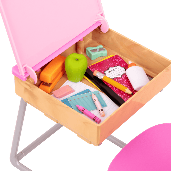18-inch doll with student desk playset
