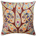 Folk Bird In Tree Karla Gerard Accent Pillow Cover Handembroidered Wool 18"x18" - KashmirDesigns