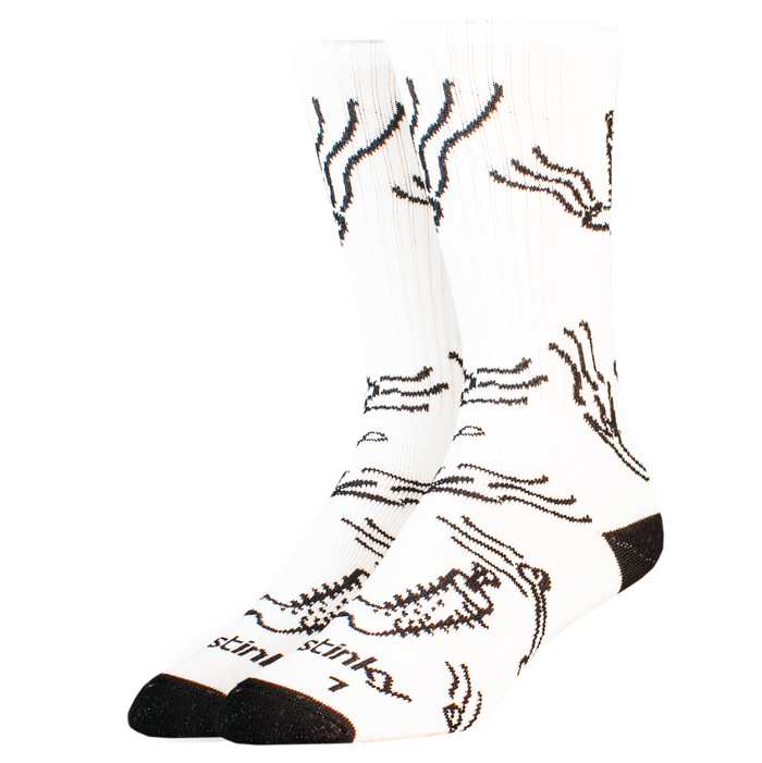 White sock with black abstract pattern on a white background