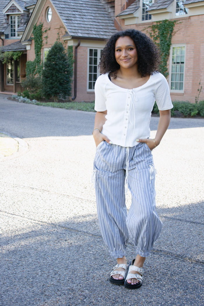 Frayed Drawstring Top