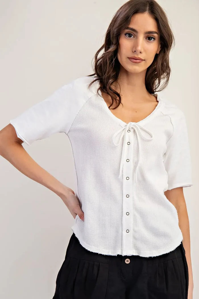 Frayed Drawstring Top