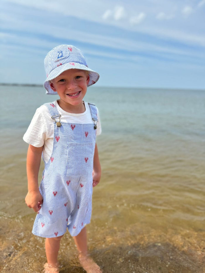 GALLEON Woven Buckle Overalls - Lobster Seersucker