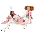 Two 18-inch dolls with hospital gurney playset