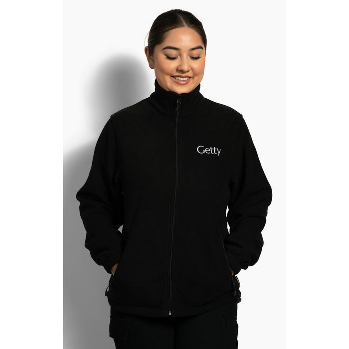 Model Wearing Getty Black Fleece Jacket