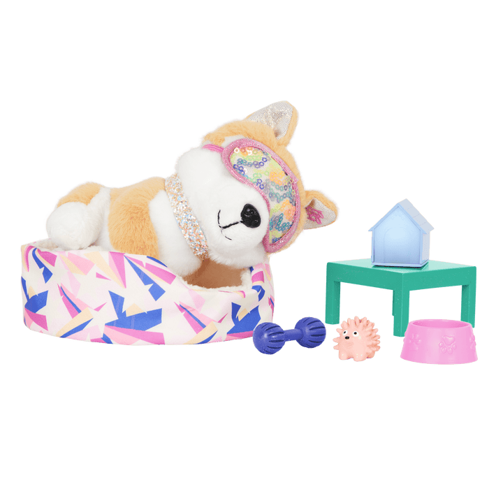 14-inch doll and Shiba Inu dog plushie with bedtime pet playset