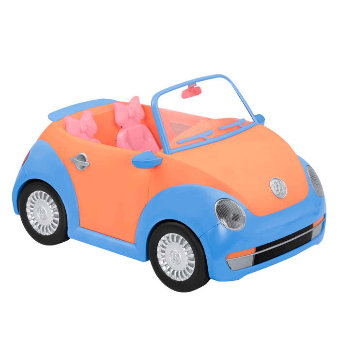 Orange and blue toy convertible punch buggy car