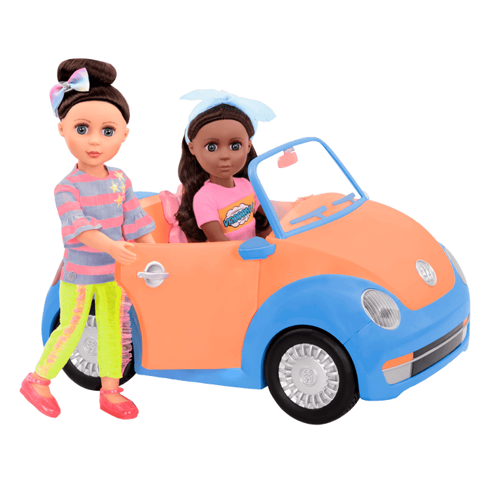 Orange and blue toy convertible punch buggy car