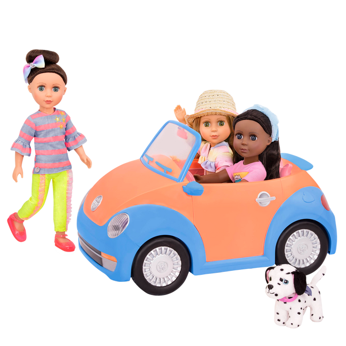 Orange and blue toy convertible punch buggy car