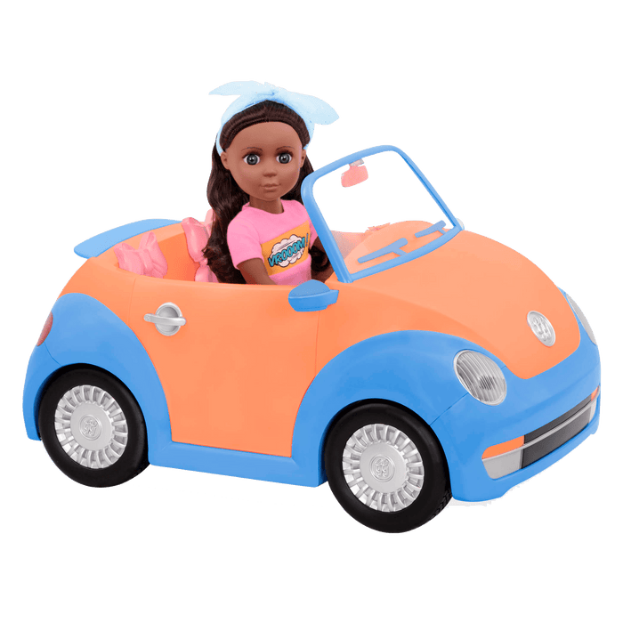 Orange and blue toy convertible punch buggy car