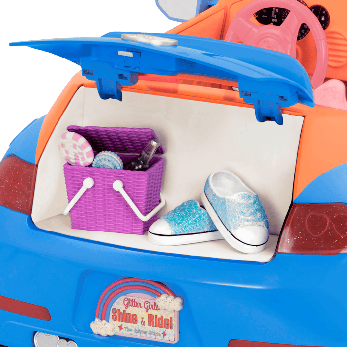 Orange and blue toy convertible punch buggy car
