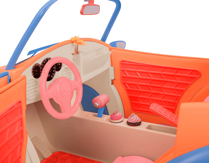 Orange and blue toy convertible punch buggy car