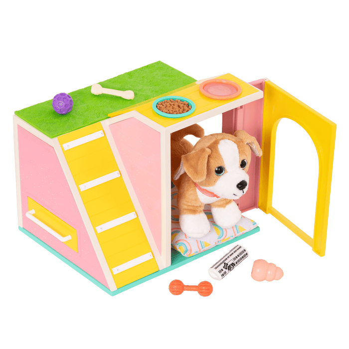 Chihuahua plushie inside toy dog house