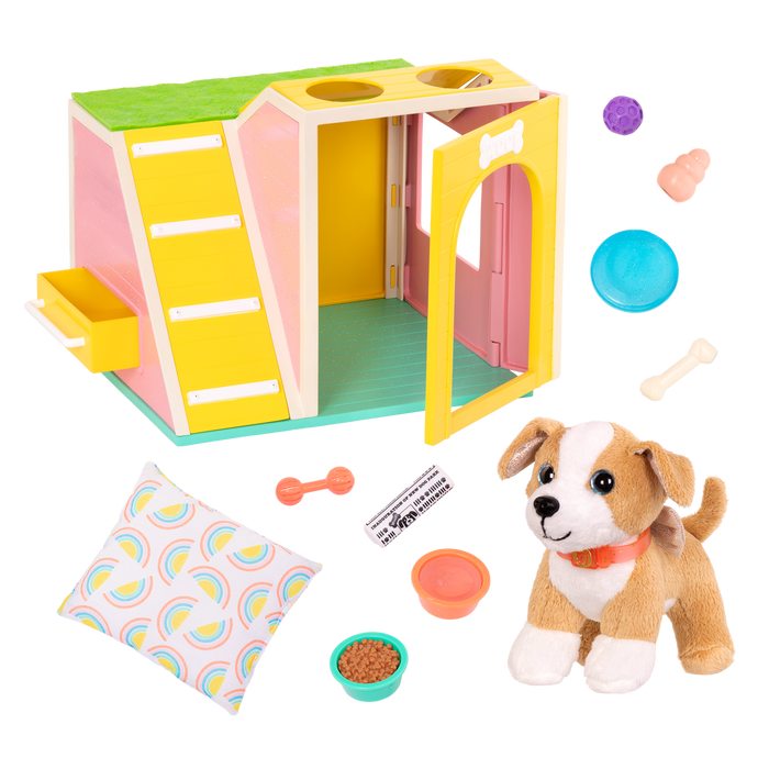 Chihuahua plushie inside toy dog house