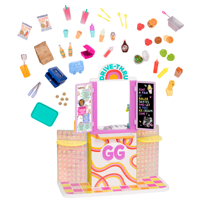 Drive-thru restaurant playset with toy food